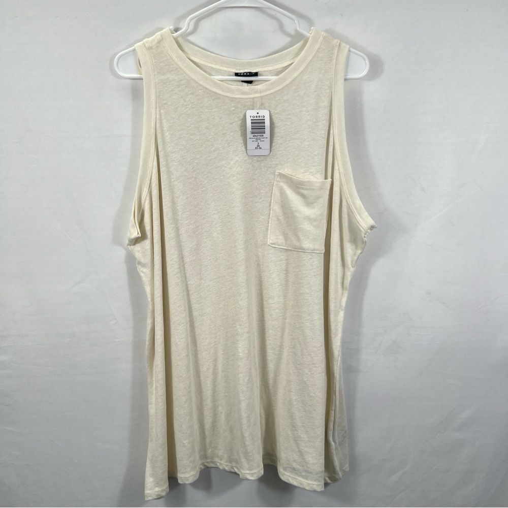 Torrid Off-White NWT Lightweight Linen Blend Crew Neck Pocket Tank 0769